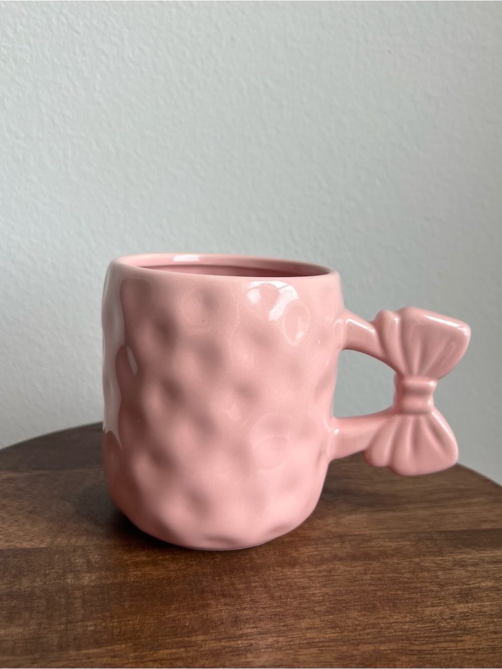 New Pink Farmhouse Ceramic Textured Bow Mug